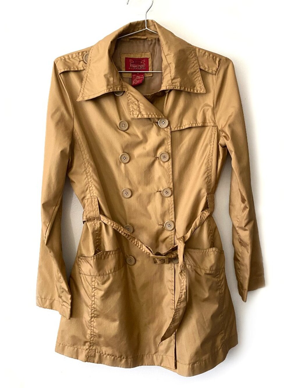 Paris Blues Women's Ultra lightweight wind breaker trench coat, Mustard Tan, S